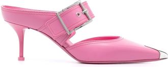 Alexander McQueen 75mm metallic toe-cap detail mules - women - Calf Leather/Calf Leather/Calf Leather - 37.5 - Pink