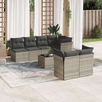 vidaXL Vidaxl - Set De Sof&aacute;s De Jard&iacute;n 8 Pzas Y Cojines Rat&aacute;n Sint&eacute;tico Gris