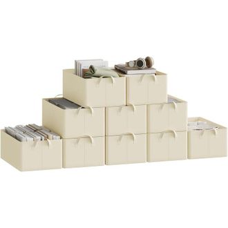 Woltu 10 Cajas Apilables De 35 Litros Cajas De Tela Color Crema - Woltu