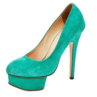 Charlotte Olympia Green Suede Dolly Platform Pumps