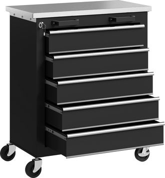 OEM Carro De Herramientas Con Ruedas Carro De Taller De Acero Con 5 Cajones Conectores Laterales Para Garaje Negro Y Plata
