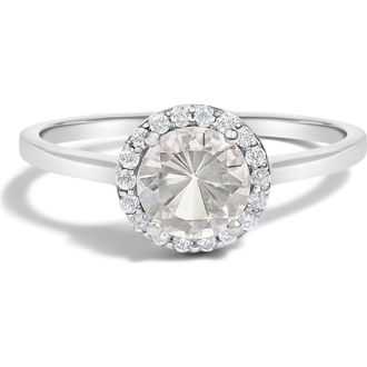 House of Brilliance 10K Gold Gemstone and 1/10 Cttw Diamond Halo Birthstone Ring in White | White Topaz at Nordstrom, Size 6.5