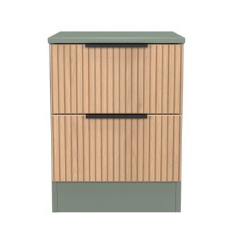 Welcome Furniture Alaska Ready Assembled 2 Drawer Bedside Cabinet in Slat Effect & Reed Green - Welcome Furniture | TJ Hughes