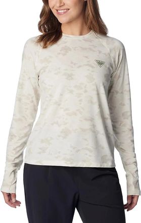 Columbia PFG Uncharted Shirt Womens Beige Knit Long Sleeve Fishing UPS1220