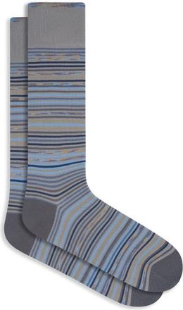 Bugatchi Stripe Mercerized Cotton Blend Dress Socks in Cement at Nordstrom