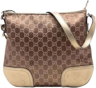 Gucci Pre-owned Canvas Crossbody Bag - Dames - Vintage Schoudertas - Bruin - ONE Size - Leer - Vintage
