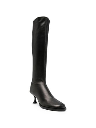 Sergio Rossi Grained Leather Kitten Heel Boot - Black