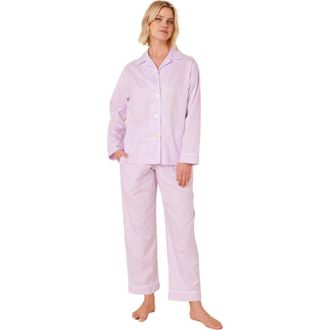 The Cats Pajamas Luxe Pima Pajama Set Floral in Classic Gingham Lavender at Nordstrom, Size X-Large