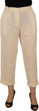 Dolce & Gabbana Ivory High Waist Cropped Folded Hem Trousers Womens Pants