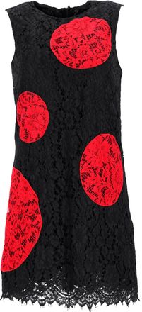 Dolce & Gabbana Dolce & Gabbana mini-jurk met stippen en kanten details in zwart en rood katoen