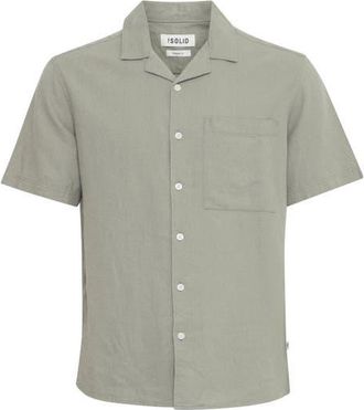 Solid Allan Solid Linen Blend Camp Shirt in Vetiver at Nordstrom, Size Xx-Large