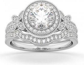 Allurez Butterfly Diamond Engagement Ring & Wedding Band 14k White Gold (0.58ct)