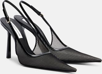 Victoria Beckham Leather-trimmed mesh slingback pumps