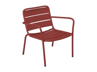 Vente-Unique Conjunto de jard&iacute;n de metal - 2 sillones bajos apilables y mesas nido - Rojo - MIRMANDE de MYLIA