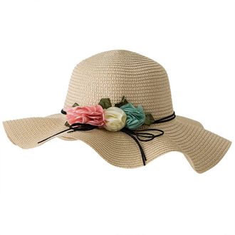 Generic Submit Hat Travel Caps Foldable Sun Hat Summer Beach Ladies Flower Wide Baseball Caps Extra Small Baseball Cap (Beige, One Size)