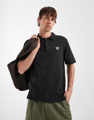 Wood Wood Double A By Wood Wood - Mikkel - Polo in 100% cotone nera-Nero