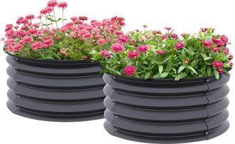 OUTSUNNY Set of 2 Raised Garden Bed Metal Planter Box with Safety Edging - Grey | TJ Hughes