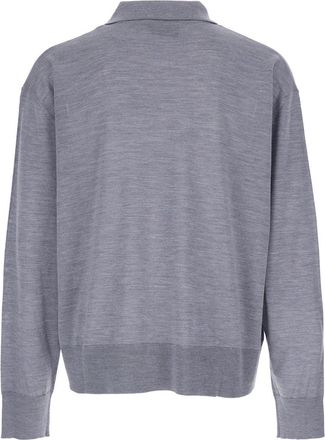 Ami Mens Grey Polo Shirt With Classic Collar Wool T-Shirts And Polos