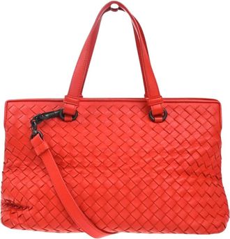 Bottega Veneta Pre-owned Handbags, female, Red, Size: ONE SIZE Pre-owned Vintage Woven Leather Tote Bag