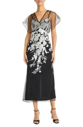 Maggy London Illusion Embroidered Gown in Black/White at Nordstrom Rack, Size 16