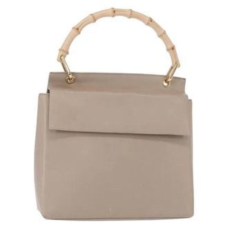 Gucci Vintage Bamboo Handle Leather Beige Leather Handbag (Pre-Owned)