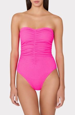 Milly Textured Ruched One-Piece Swimsuit in Neon Pink at Nordstrom, Size Large