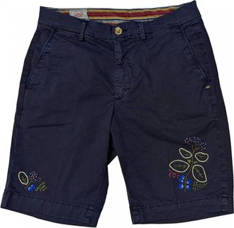 Bob Geborduurde Slim Fit Shorts - Heren - Korte Broeken - Blauw - XL - Katoen - Korte Broeken