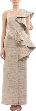 Saiid Kobeisy Ruffled Light Gold Brocade Dress