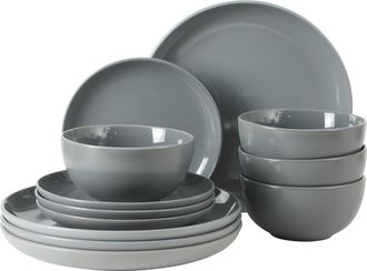 Gibson Home Rockaway 12 Piece Matte Two-Tone Stoneware Dinnerware Set, Service for 4 in Blue at Nordstrom