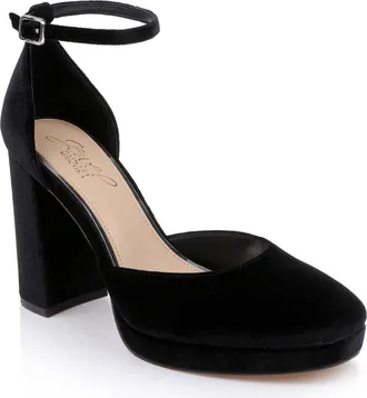 Badgley Mischka Stephanie Ankle Strap Platform Pump in Black Velvet at Nordstrom, Size 5.5