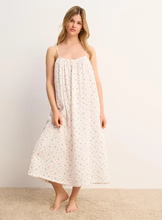 Miiyu Womens Long solid loose cotton-gauze nightgown