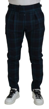 Dolce & Gabbana Mens Plaid Trousers Pt0177 - Dark Blue Wool - Size EU 44 (Mens)