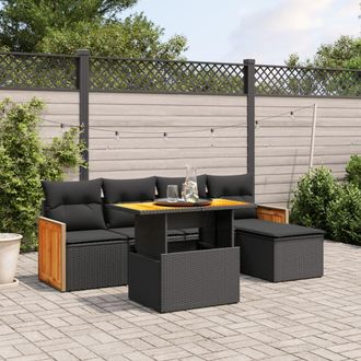 vidaXL Set De Sof&aacute;s De Jard&iacute;n 6 Piezas Y Cojines Rat&aacute;n Sint&eacute;tico Negro Vidaxl