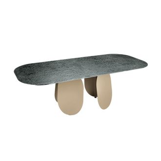 MondoViro Mesa fija de cristal martillado beige y gris cm 210x110 75h