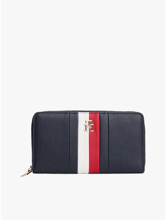 Tommy Hilfiger Womens Signature Stripe Zip Wallet - Navy