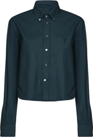 Ami Cropped Shirt - Dames - Overhemden - Groen - 2XS - Katoen - Overhemden