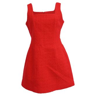 Maje Tweed Sleeveless Mini Dress in Red Cotton