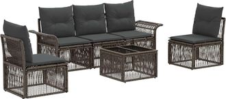 vidaXL Conjunto De Sof&aacute;s De Jard&iacute;n 6 Uds. Gris Rat&aacute;n Sint&eacute;tico Vidaxl