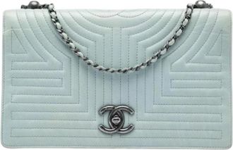 Chanel Pre-owned Flap Bag - Dames - Vintage Schoudertas - Blauw - ONE Size - Leer - Vintage