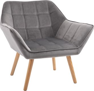 HOMCOM Luxe Velvet-Feel Accent Chair w/ Wide Arms Slanted Back Wood Legs Grey | TJ Hughes