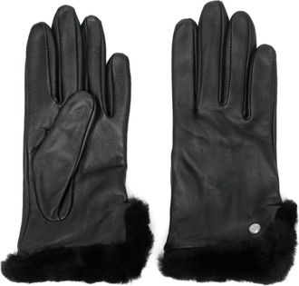 UGG leather vent gloves - women - Polyester/Sheep Skin/Shearling/Leather - M - Black