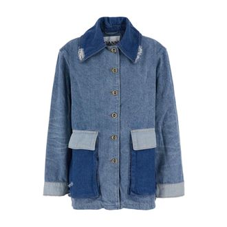 Ganni Denim Jackets, female, Blue, Size: 2XS/XS Jacket in Patchwork Denim