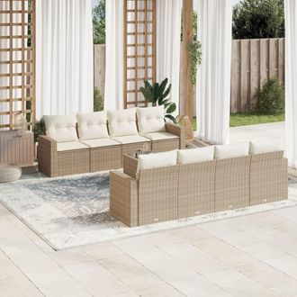 vidaXL Set De Sof&aacute;s De Jard&iacute;n 9 Pzas Con Cojines Rat&aacute;n Sint&eacute;tico Beige Vidaxl