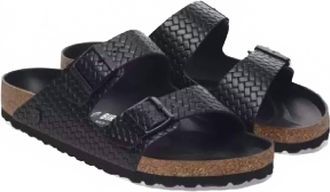 Birkenstock Womens Arizona Leather Sandal In Woven Embossed Black