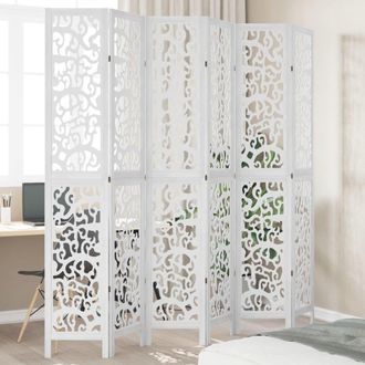 Berkfield Home Room Divider 6 Panels White Solid Wood Paulownia