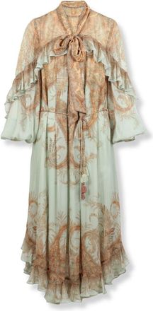 Zimmermann Fluttering Silk Midi Dress With Ruffled Hems