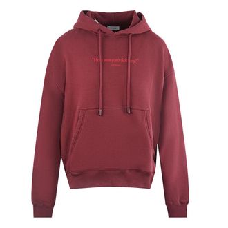 Off-white Mens How Was Your Delivery Dark Red Skate Hoodie - Size Medium