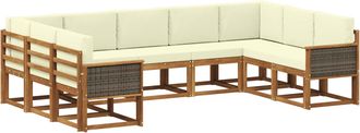 vidaXL Conjunto De Sof&aacute;s De Exterior 9 Uds. Natural Y Crema Vidaxl