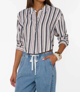 Velvet Heart Trinity Cropped Shirt In Blue Night Stripe