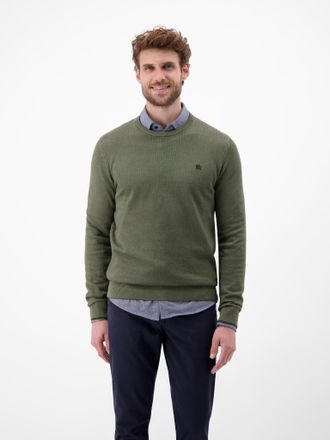 Lerros Strickpullover LERROS, Herren, Gr. 3XL, blau (nordic olive), Strick, Obermaterial: 100% Baumwolle, unifarben, regular fit taillenbedeckt, Rundhals, Ri